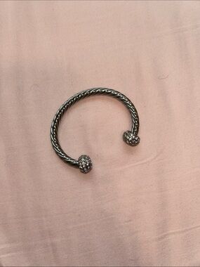 Silver (tarnish proof) Twisted Cable Open Cuff Bracelet with Crystal End Caps